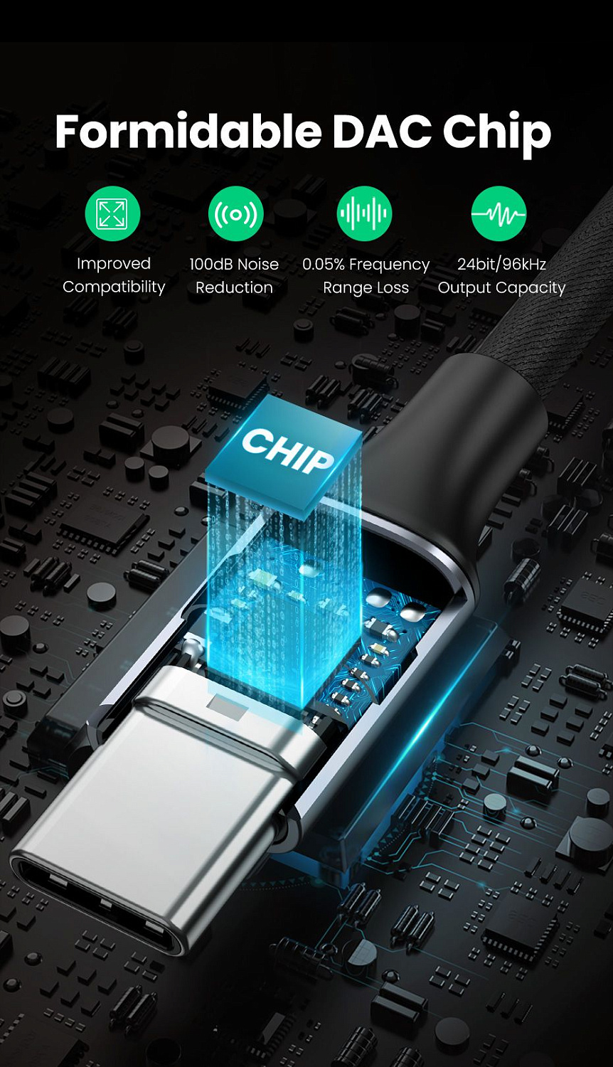 80154 Кабель UGREEN AV161 USB Type C - 3.5mm аудио, оплетка, алюминий, 0.1M